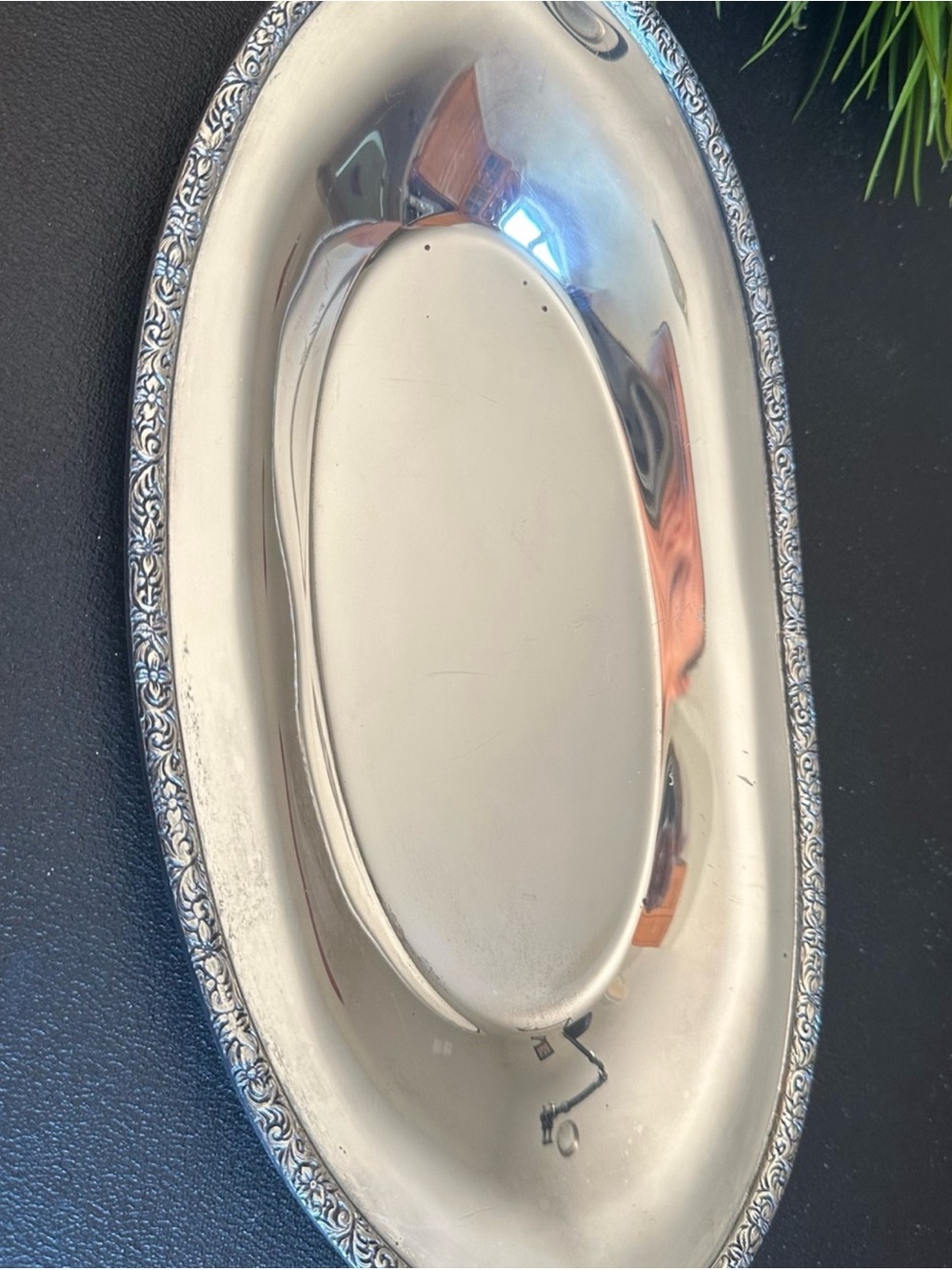 Ornate Silver-Tone Oval Serving Tray